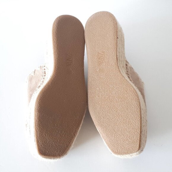 NWOT Zara ecru and khaki suede crochet espadrille platform sandals, EU 38 - Picture 13 of 14